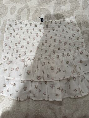 H&M White Mini Skirt with Pink and Green Floral Print